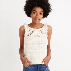 Madewell Cream Ribbed Ruffled Tank Top